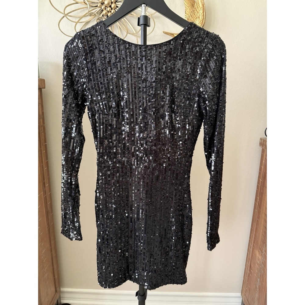 Hello Molly Black‎ Sequin Mini Dress XS Open Back Long Sleeve Party Club NWT